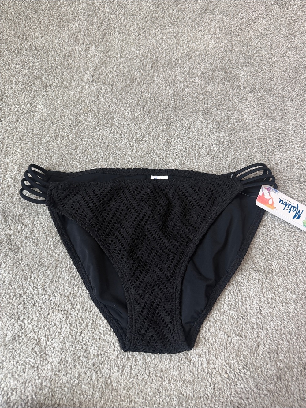 Malibu Jr Black Crochet Bikini Bottom with Triple-Strap Sides